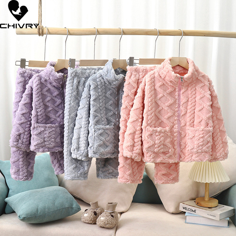 Baby Clothing Zipper - 어린이 겨울 두꺼운 따뜻한 플란넬 잠옷,