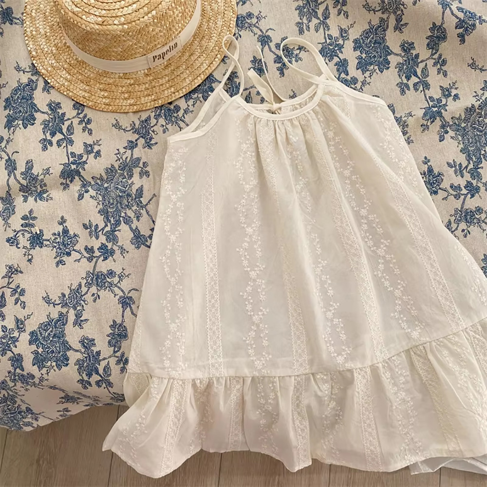 Baby Clothing Korea - 2026년 여름 여아용 베이지 자수 드레스