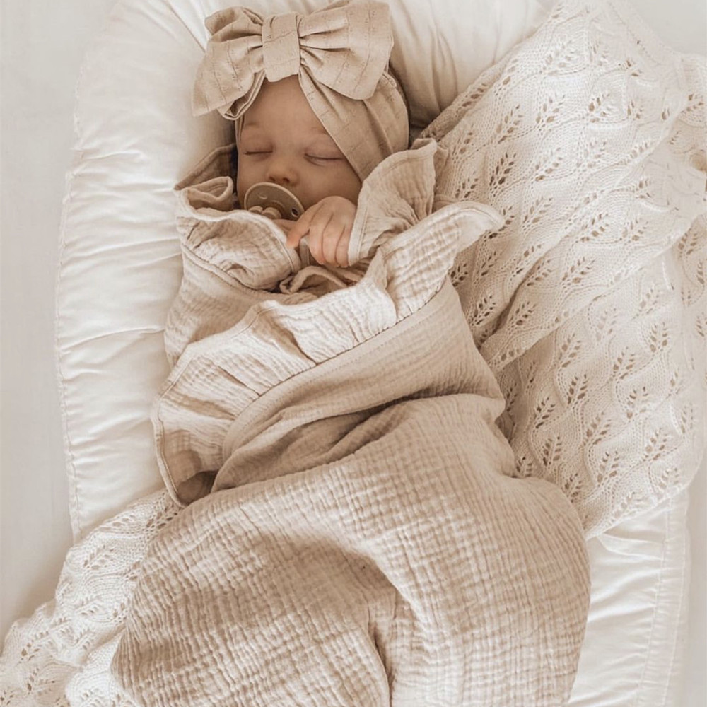 Baby Clothing Organic Cotton - INS Ruffled Muslin 아기 Swaddle 담요