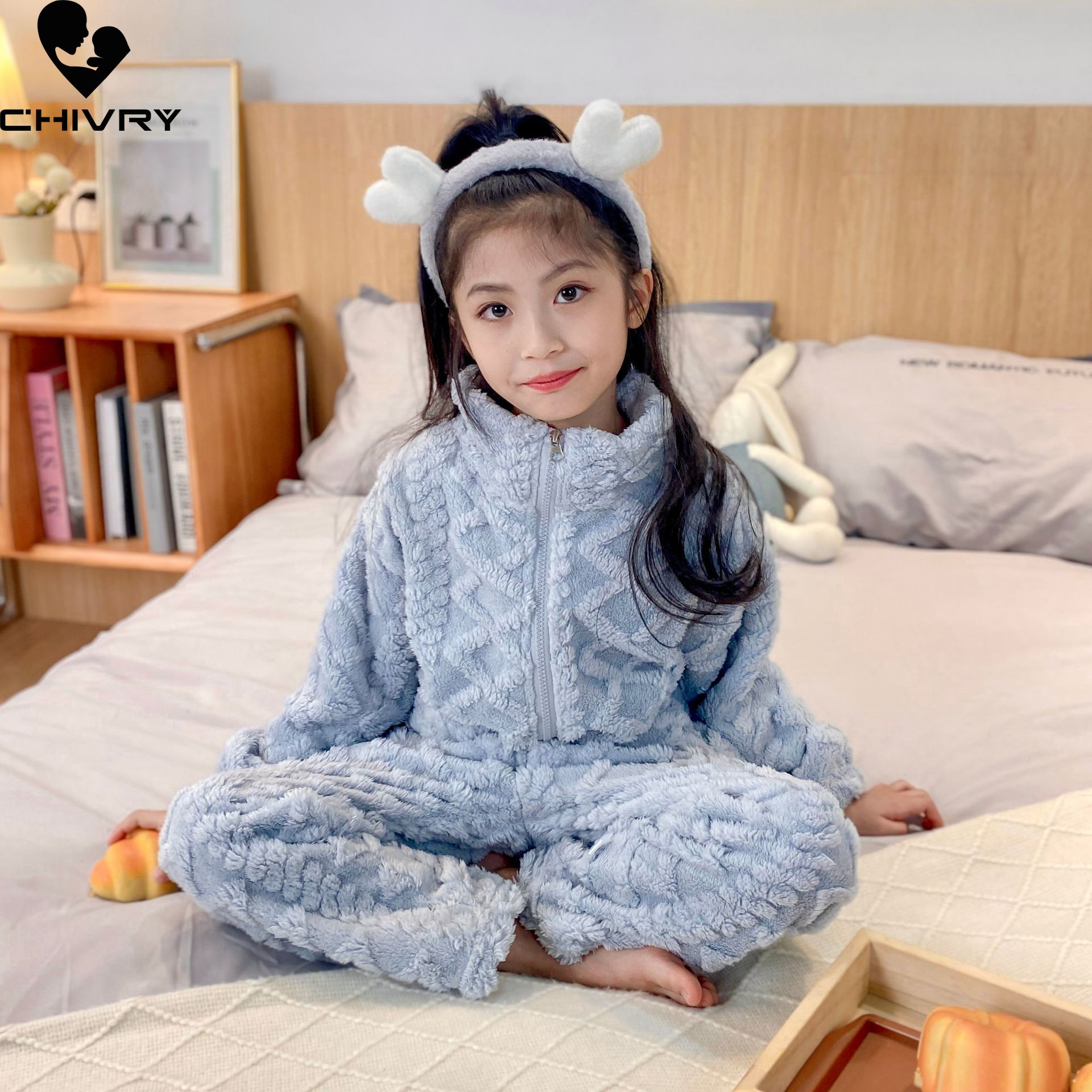 어린이 겨울 두꺼운 따뜻한 플란넬 잠옷, 솔리드 스탠드 - Baby Clothing Zipper 리뷰 및 가격