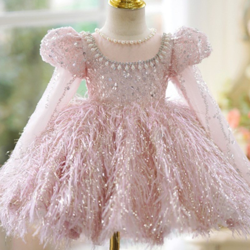 패션 아기 소녀 공주 스팽글 깃털 드레스 푹신한 슬리브 - Baby Clothing Discount 리뷰 및 가격